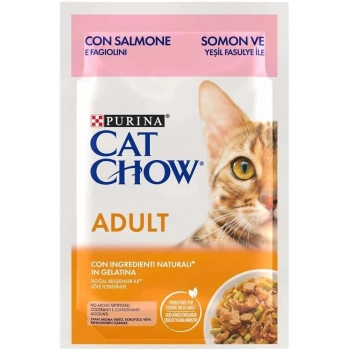 Cat Chow Pouch Jöle İçinde Somonlu ve Yeşil Fasulyeli Yetişkin Kedi Konservesi 85gr