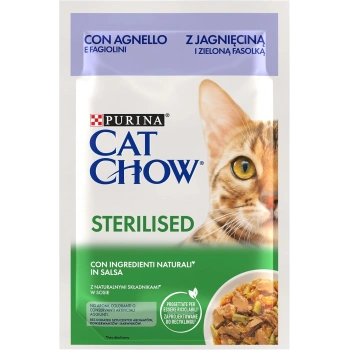 Cat Chow Pouch Sos İçinde Kuzu Etli ve Yeşil Fasulyeli Kısırlaştırılmış Kedi Konservesi 85gr