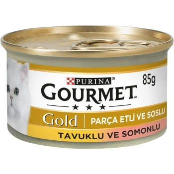 Gourmet Gold Parça Etli Somonlu ve Tavuklu Kedi Konservesi 85gr