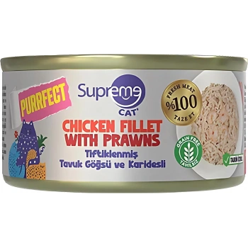 Supreme Cat Purrfect Tiftiklenmiş Tavuk Göğsü ve Karidesli Yetişkin Kedi Konservesi 70gr