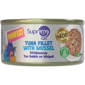 Supreme Cat Purrfect Tiftiklenmiş Ton Balıklı ve Midyeli Yetişkin Kedi Konservesi 70gr