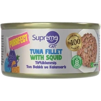 Supreme Cat Purrfect Tiftiklenmiş Ton Balıklı ve Kalamarlı Yetişkin Kedi Konservesi 70gr