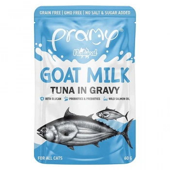 Pramy Pouch Sos İiçinde Keçi Sütlü Ton Balıklı Kedi Maması 60gr