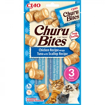 Churu Bites Tavuk Sargılı, Deniz Taraklı ve Ton Balıklı Kedi Ödül Maması 3x10 GR.