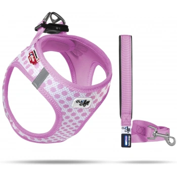 CURLI VEST HARNESS AIR-MESH PINK-CIRCLES S & LEASH M