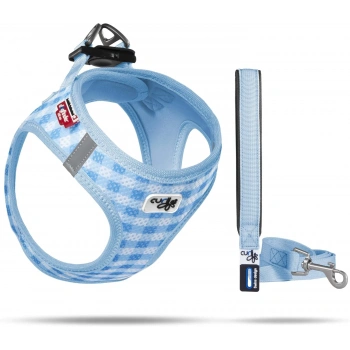 Curli Vest Harness Air-Mesh SkyBlue-Caro Design 3 Xs & Leash M