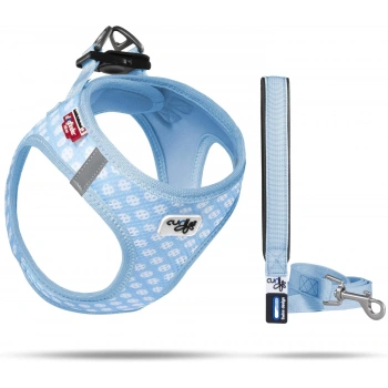 CURLI VEST HARNESS AIR-MESH SKYBLUE-CIRCLES S & LEASH M