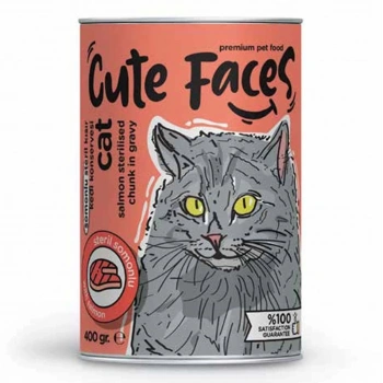 Cute Faces Somonlu Parça Etli Soslu Steril Kedi Konservesi 400 Gr