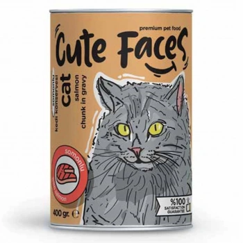 Cute Faces Somonlu Parça Etli Soslu Yetişkin Kedi Konservesi 400 Gr