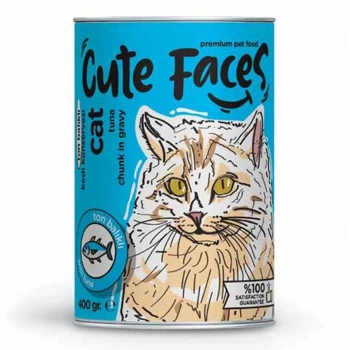 Cute Faces Ton Balıklı Parça Etli Soslu Yetişkin Kedi Konservesi 400 Gr
