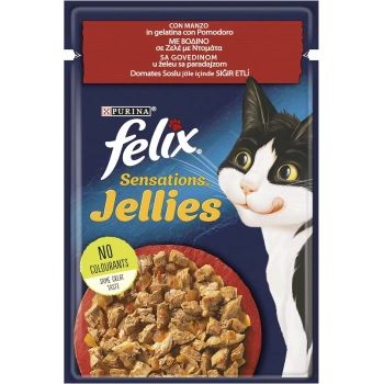 Felix Pouch Sensations Jellies Sığır Etli ve Domatesli Yaş Kedi Maması 85 Gr