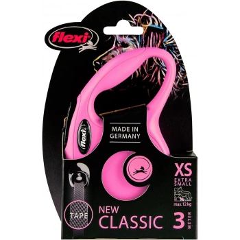 Flexi New Classic Otomatik Şerit Köpek Gezdirme Kayışı 3m (Pembe) [XS]