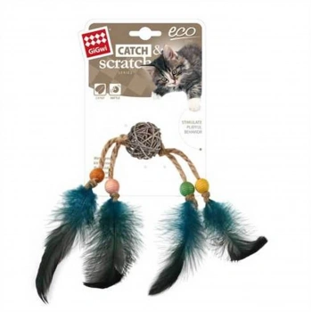 GiGwi Tüylü Ahşap Toplu Kedi Oyuncağı 3x24cm (Yeşil)