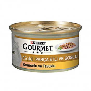 Gourmet Gold Parça Etli Soslu Somonlu ve Tavuklu Kedi Konservesi 85 gr