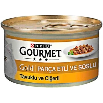 Gourmet Gold Soslu Parça Etli Tavuklu Ciğerli Yetişkin Kedi Konservesi 85gr