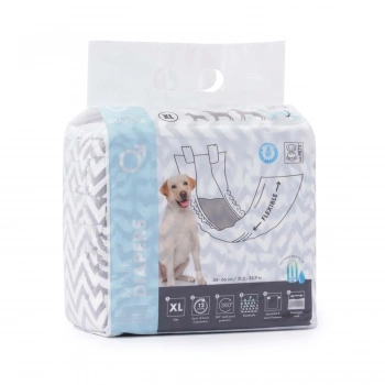 M-Pets Diapers Erkek Köpekler İçin Külot Bez 54-66cm [XL] (12li)