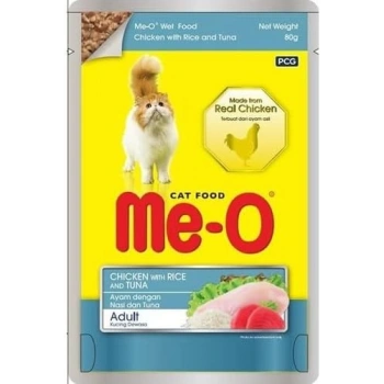 Me-O Tavuk İle Pirinç ve Ton Balıklı Yetişkin Kedi Pouch 80gr
