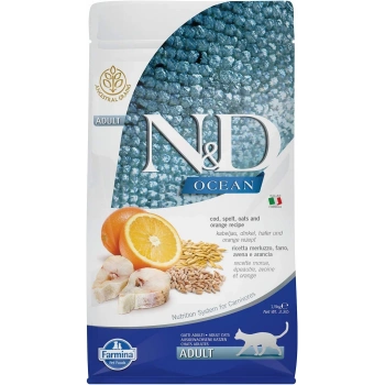 N&D Ocean Morina Balıklı ve Portakallı Ata Tahıllı Yetişkin Kedi Maması 1,5kg