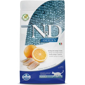 N&D Ocean Ringa Balıklı ve Portakallı Tahılsız Yetişkin Kedi Maması 1,5kg