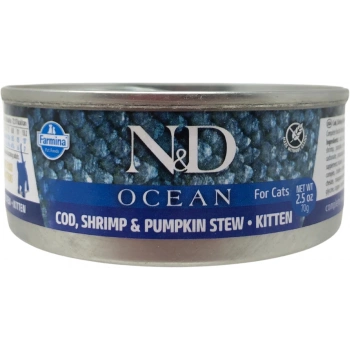 N&D Ocean Tahılsız Ton Balığı&Morina Balığı&Karides&Balkabağı 70gr Yavru Yaş Kedi Konservesi