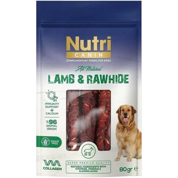 Nutri Canin Rawhide Kuzu Eti Sarılı Kemik Köpek Ödülü 80 Gr
