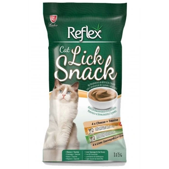 Reflex Lick Snack Peynir Ciğer ve Sosisli Sıvı Kedi Ödül Maması 15gr (8li)