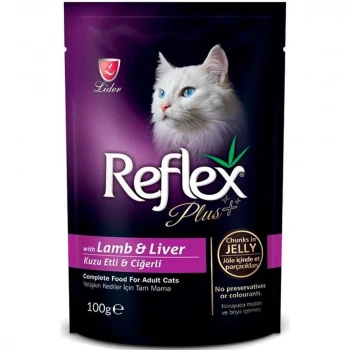 Reflex Plus Pouch Parça Etli Kuzulu ve Ciğerli Kedi Konservesi 100gr