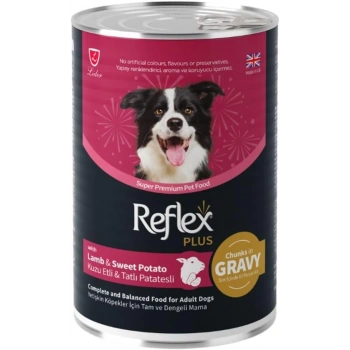 Reflex Plus Sos İçinde Parça Kuzu Etli ve Tatlı Patatesli Yetişkin Köpek Konservesi 400gr