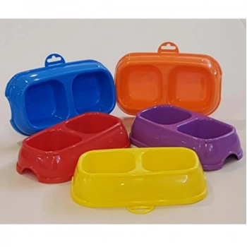 Renkli Kare Mama Kabı Çiftli Plastik Büyük