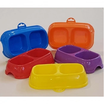 Renkli Kare Mama Kabı Çiftli Plastik Küçük