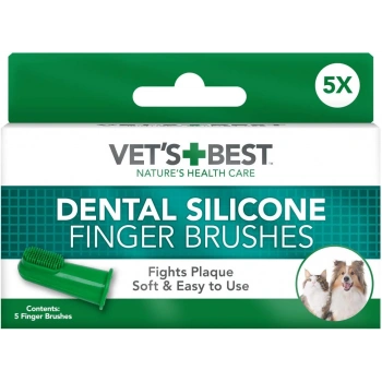 VETS BEST Kedi ve Köpekler için Silikon Başlıklı Parmak Diş Fırçası 5,5cm (5li) (Yeşil)