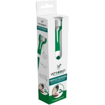 VETS BEST Köpekler için Üç Başlı Diş Fırçası 17,5cm (Yeşil-Beyaz)