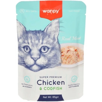 Wanpy 85 gr Pouch Tavuklu & Morina Balıklı Yaş Kedi Maması