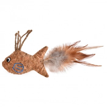 Zampa Kahverengi Tüylü Hasır Balık Kedi Oyuncağı, 21x10,3 Cm