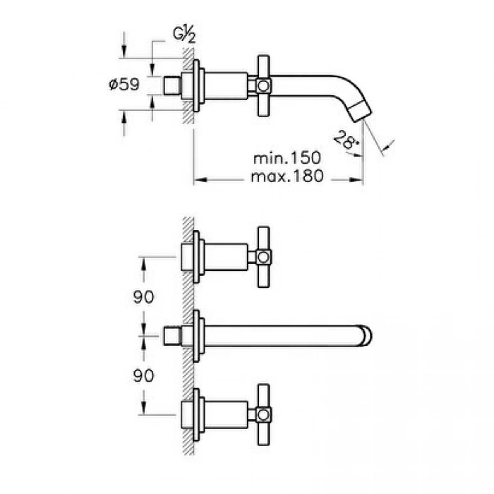 VitrA Juno A40830 Ankastre Lavabo Bataryası, Krom