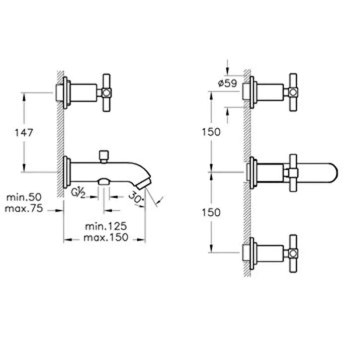 VitrA Juno A40832 Ankastre Banyo Bataryası, Sıvı Üstü, Krom
