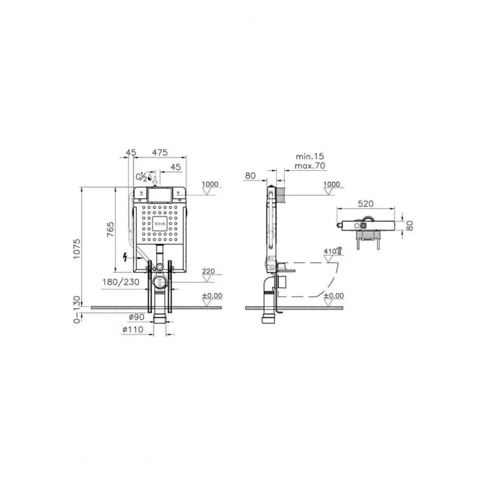 VitrA 8cm Asma 800-1896 İnce Metal Ayaklı Set (M.Syh Panel ve M.Syh Stop Valf)