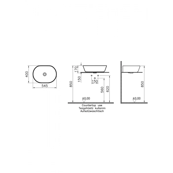 VitrA Geo 7427B083-0016 Çanak Lavabo Oval, 55x40 Cm Mat Siyah