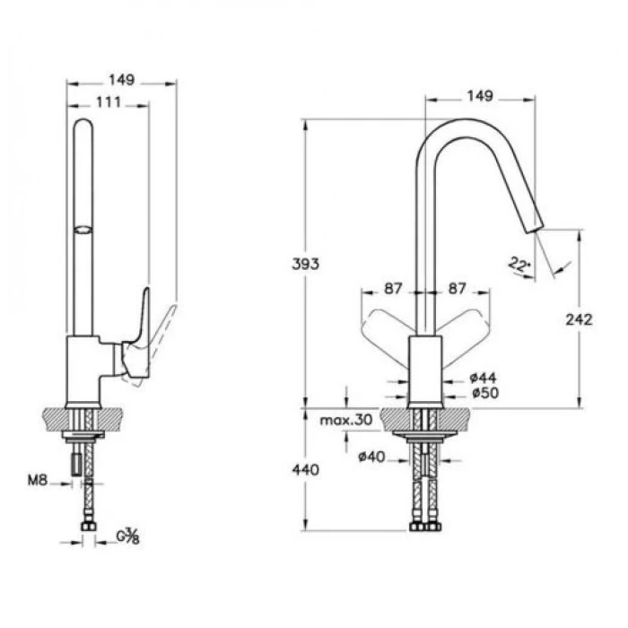 VitrA Idealıne X-Lıne A4211523 Eviye Bataryası, Altın
