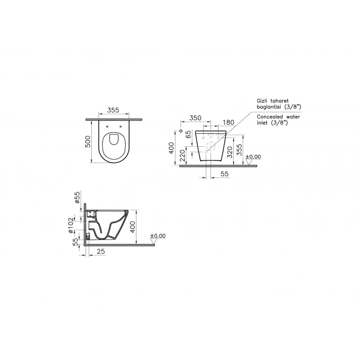 VitrA Integra 7040L003-0090 Asma Klozet Rim-ex, Gizli Montajlı, 55 cm Beyaz