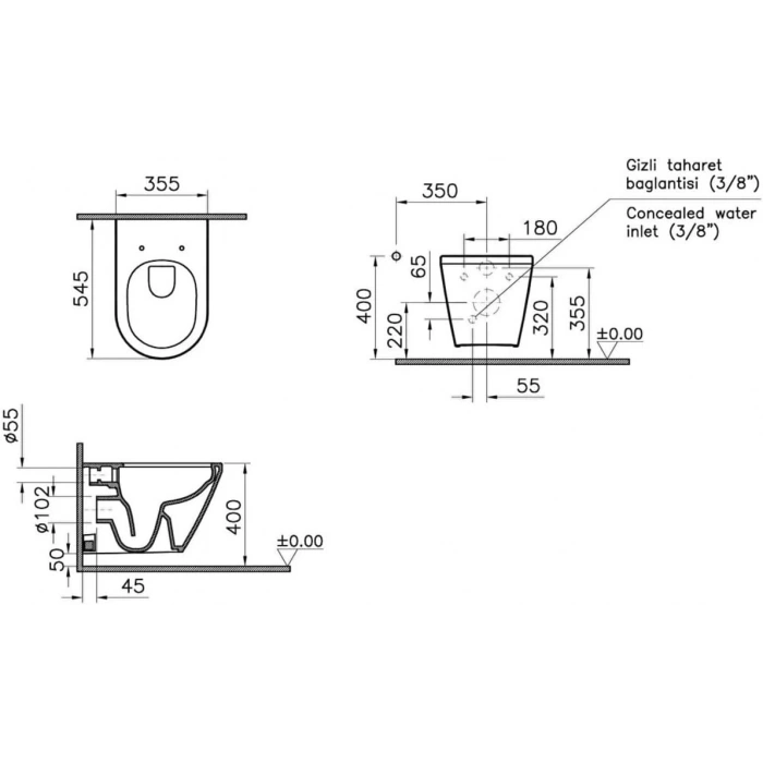 VitrA Integra 7041L003-0090 Rim-ex Asma Klozet, 54 cm, Beyaz