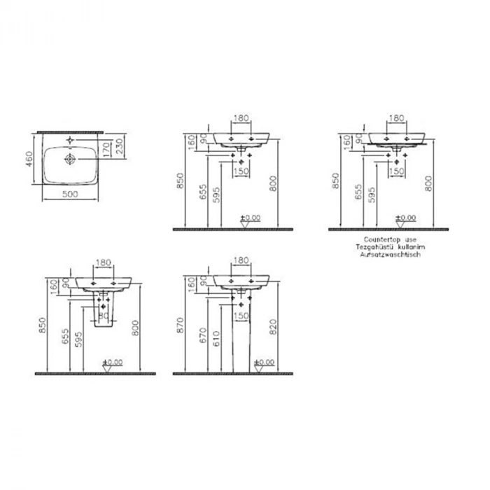 VitrA Metropole 5661B003-0937 Çanak Lavabo Kompakt, 50x46 cm Tek Armatür Delikli P. Beyaz