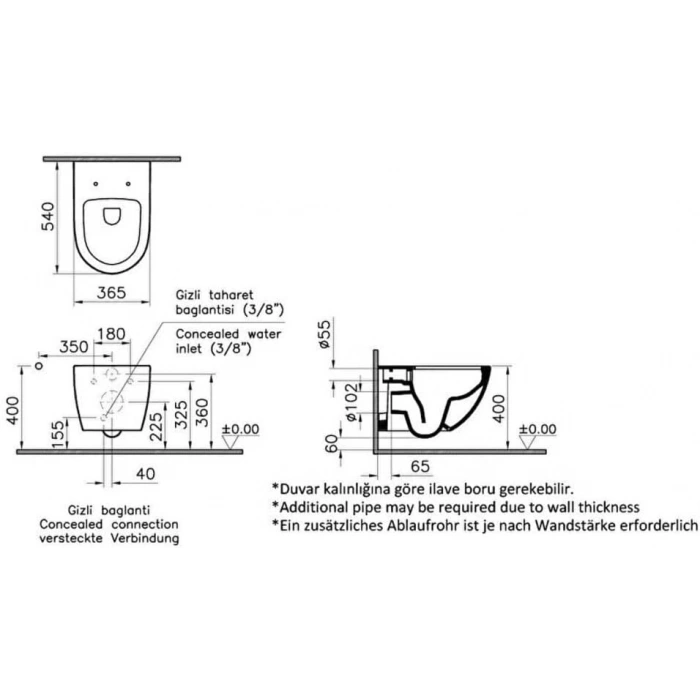 VitrA Sento 7748B003-0559 Rim-ex Asma Klozet, 54 cm, Beyaz