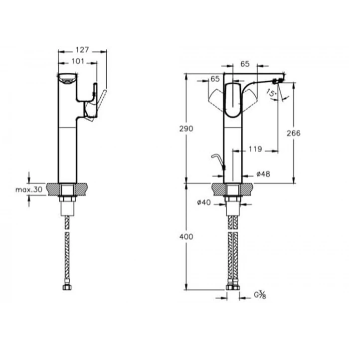 VitrA Sento A42523 Lavabo Bataryası - Yandan (Yüksek) Krom
