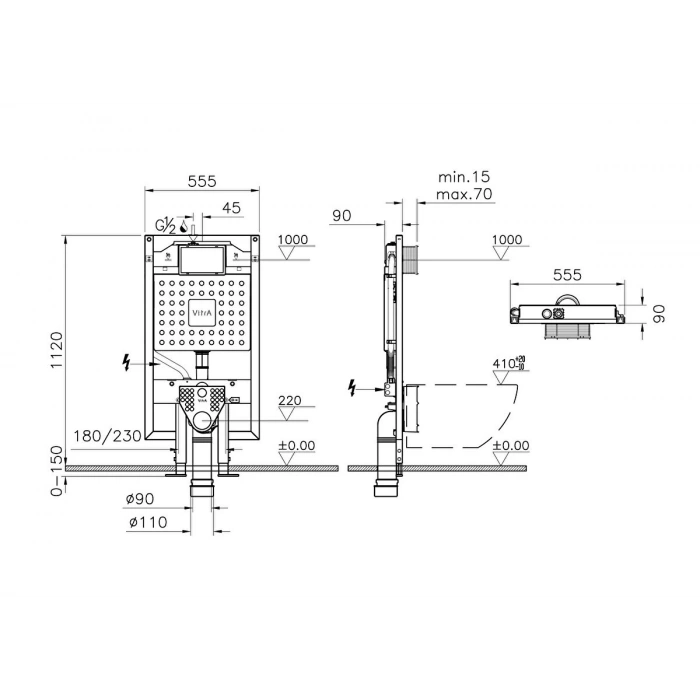 VitrA V8 768-5801-02 Gömme Rezervuar, Asma Klozet Karkas, 2,5/4 lt