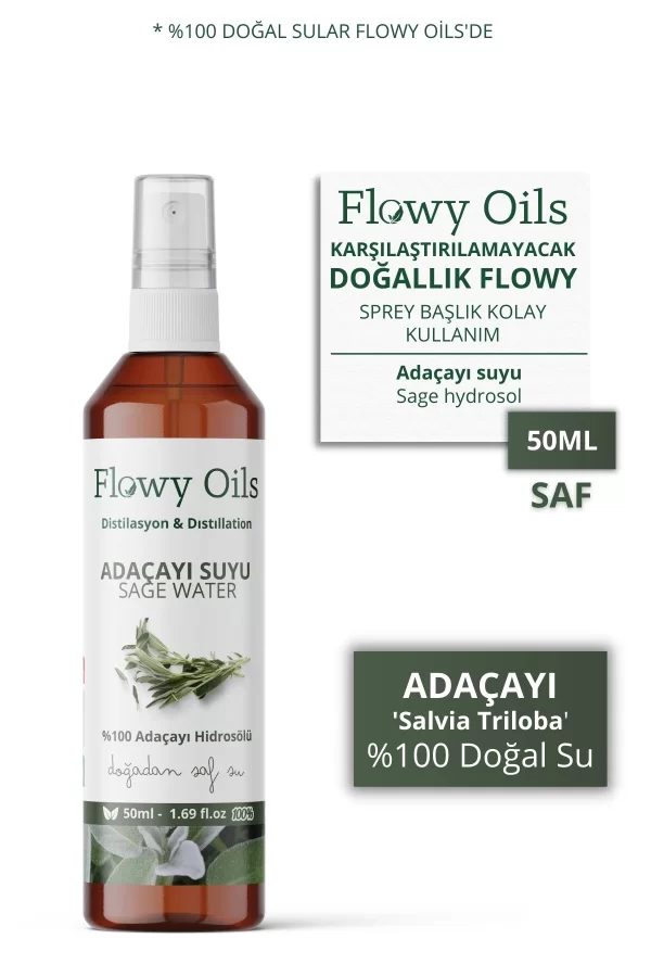 Toptan Adaçayı Suyu %100 Tam Saf Doğal Yağlı Distilasyon Hidrosöl Suyu Tonik Sage Hydrosol Tonic 50ml