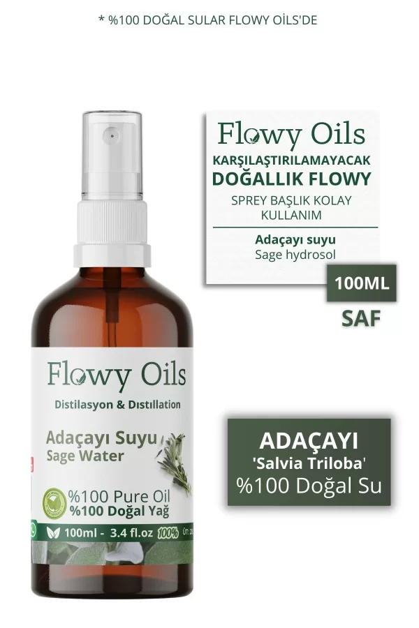 Toptan Adaçayı Suyu Cam Şişe %100 Tam Saf Doğal Yağlı Distilasyon Hidrosöl Suyu Sage Hydrosol 100ml