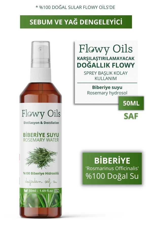 Toptan Biberiye Suyu Sebum ve Yağ Dengeleyici %100 Tam Saf Doğal Yağlı Distilasyon Hidrosöl Rosemary 50ml