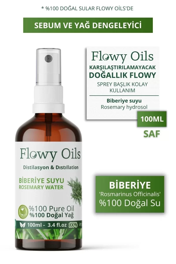 Toptan Biberiye Suyu Sebum ve Yağ Dengeleyici Cam Şişe %100 Tam Saf Doğal Yağlı Hidrosöl Rosemary 100ml