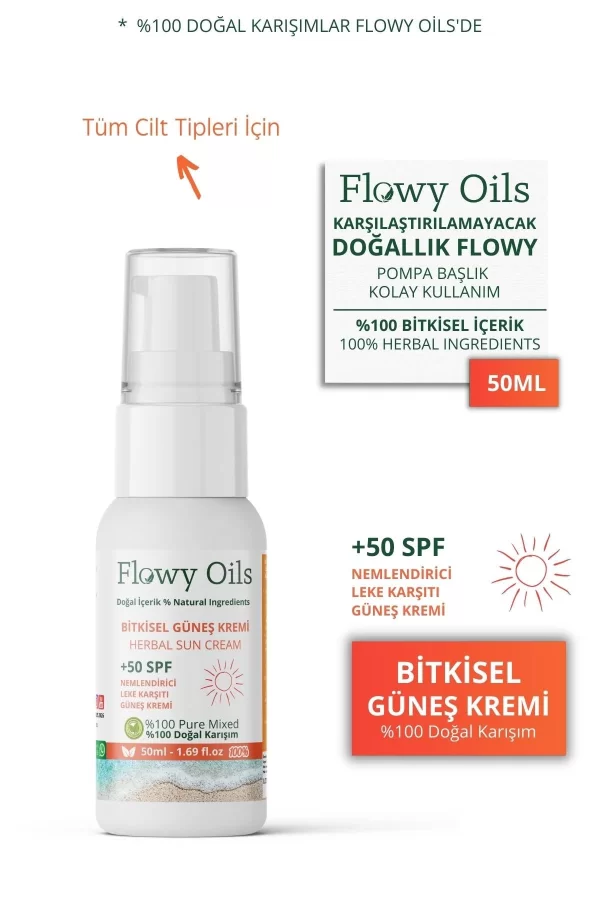 Toptan Bitkisel Güneş Kremi  +50 SPF Nemlendirici Leke Karşıtı Güneş Kremi HIZLI EMİLİM YÜKSEK KORUMA 50ml